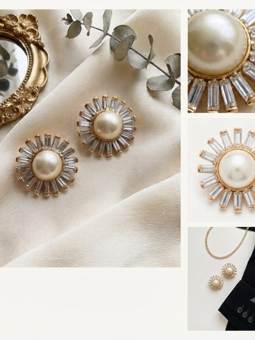 Swarovski crystal faux pearl clip on earrings vintage